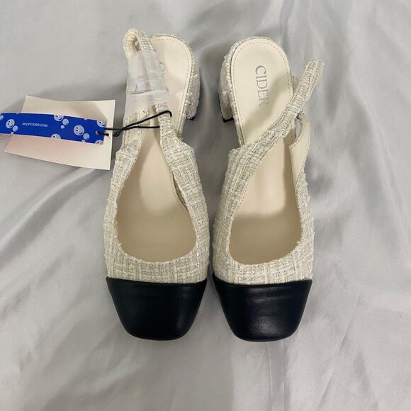 Cider Coquette Cream White Black Color Block Mary Jane Sling Back Heels 7.5 - Picture 4 of 8